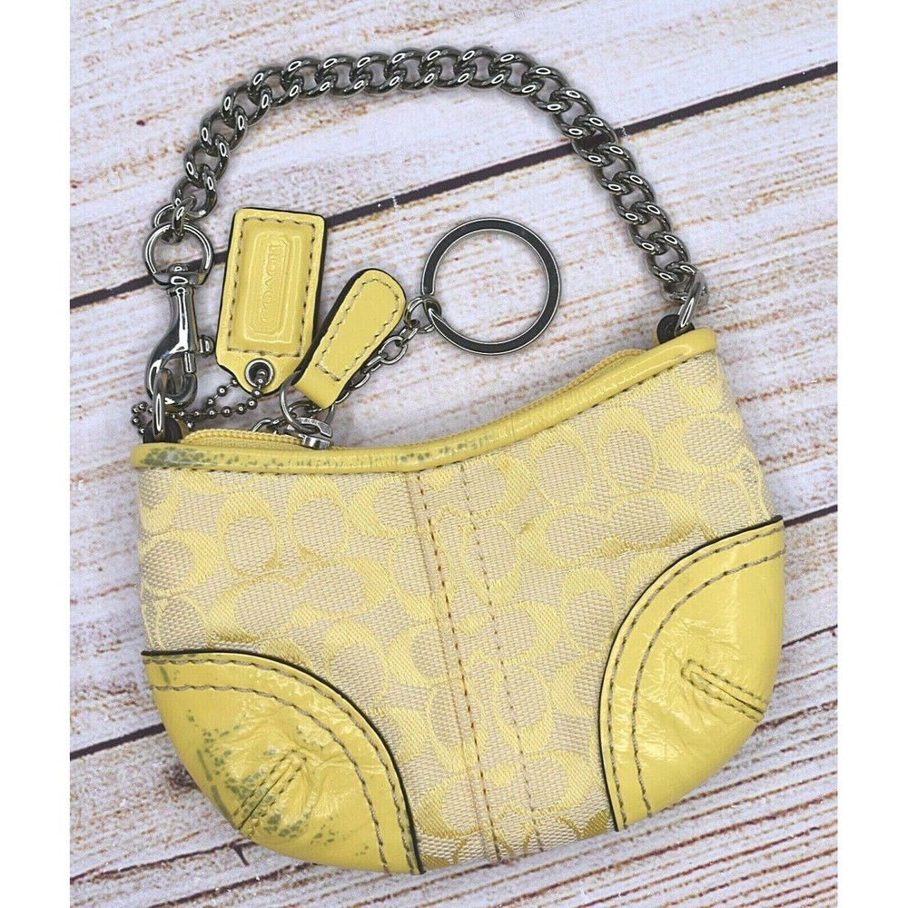 COACH Mini Signature Yellow Keychain Small Wallet Key Fob Key Chain